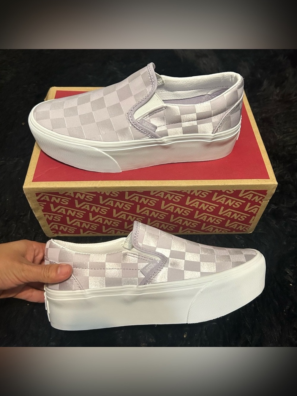 VANS checkerboard lilac platform slip on shoes sneakers women’s 7.5 new - Picture 7 of 7
